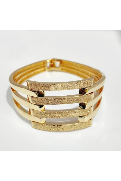 Lazerli Dörtlü Kaburga Model Bijuteri Bilezik 22 Ayar Altın Kaplama - Resim 2