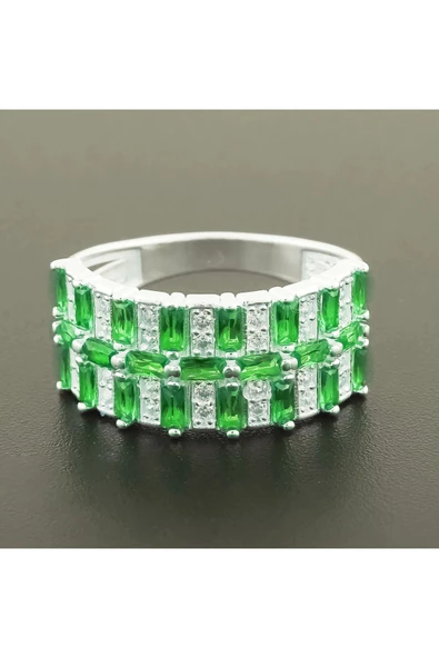 Yeşil Baget Taşlı Yüzük 925 Ayar Gümüş - Resim 2