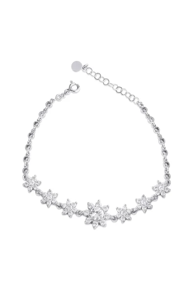 925 Ayar Gümüş Zirkon Taşlı Bahar Çiçeği Zincirli Bileklik ürün görseli