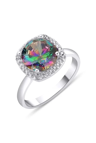Yuvarlak Tek Taşlı Mistik Renkli Frapan Yüzük 925 Ayar Gümüş ürün görseli