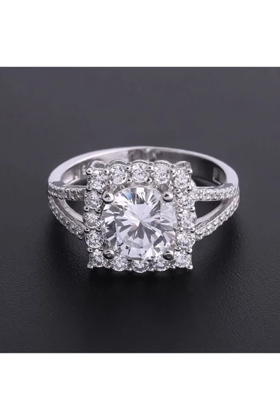 Zarif Tek Taş Geniş Model Yüzük 925 Ayar Gümüş - Resim 2