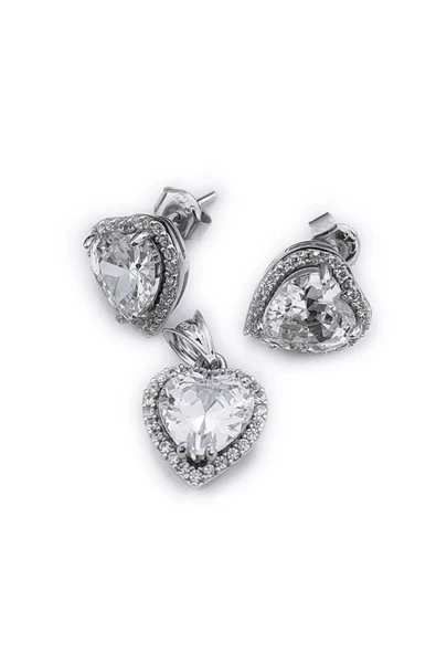 Tek Taş Kalp Modeli Üçlü Set (925 Ayar) Gümüş (Bir Çift Küpe, Kolye ucu) ürün görseli