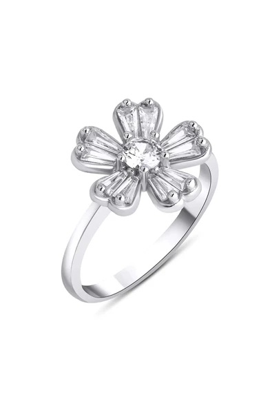 Tek Taş Çiçek Modeli Taşlı Yüzük 925 Ayar Gümüş ürün görseli