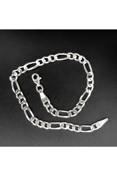 Unisex Bileklik Figaro Modeli Zincir 925 Ayar Gümüş - Resim 2