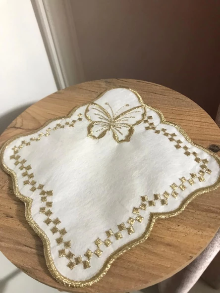 NİVEMESHOME KELEBEK GOLD KARE (6 ADET) KETEN KOKTEYL PEÇETESİ KAHVE YANI SUNUMLUK - 2