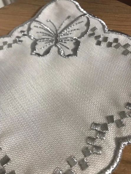 NİVEMESHOME KELEBEK GÜMÜŞ KARE (6 ADET) KETEN KOKTEYL PEÇETESİ KAHVE YANI SUNUMLUK - 3