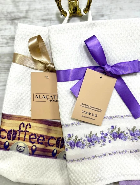 NİVEMESHOME 2 Lİ LİLA-BEYAZ ASORTİ MODEL MUTFAK HAVLUSU - 3