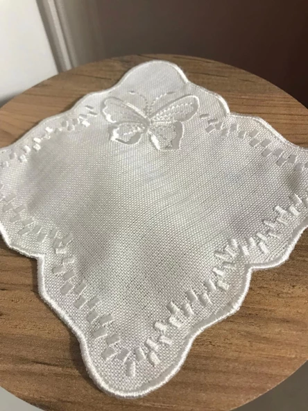 NİVEMESHOME KELEBEK BEYAZ KARE (6 ADET) KETEN KOKTEYL PEÇETESİ KAHVE YANI SUNUMLUK - 2