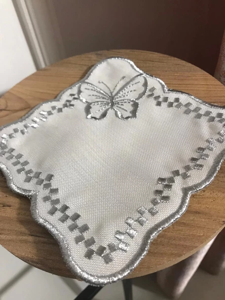 NİVEMESHOME KELEBEK GÜMÜŞ KARE (6 ADET) KETEN KOKTEYL PEÇETESİ KAHVE YANI SUNUMLUK - 2