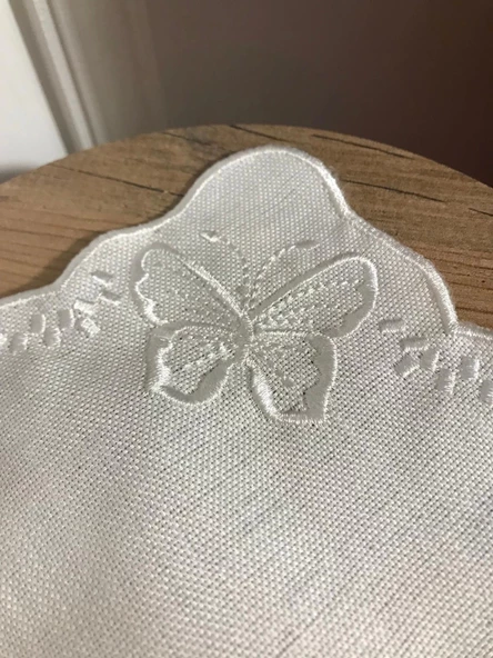 NİVEMESHOME KELEBEK BEYAZ KARE (6 ADET) KETEN KOKTEYL PEÇETESİ KAHVE YANI SUNUMLUK - 4