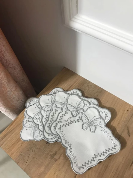 NİVEMESHOME KELEBEK GÜMÜŞ KARE (6 ADET) KETEN KOKTEYL PEÇETESİ KAHVE YANI SUNUMLUK - 5