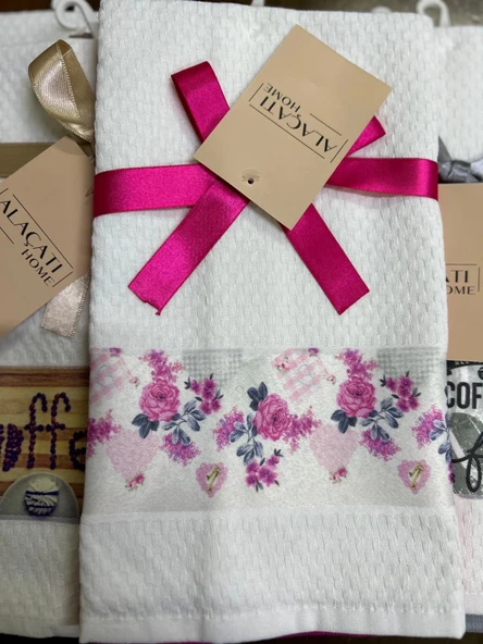 NİVEMESHOME 2 Lİ FUŞYA-BEYAZ ASORTİ MODEL MUTFAK HAVLUSU - 2