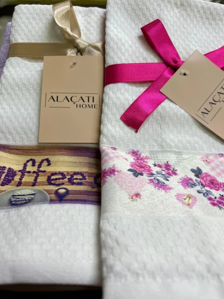 NİVEMESHOME 2 Lİ FUŞYA-BEYAZ ASORTİ MODEL MUTFAK HAVLUSU - 3