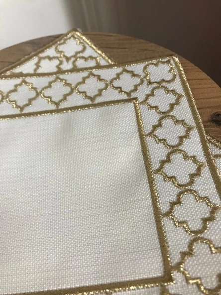 NİVEMESHOME FAS NAKIŞLI GOLD KARE (6 ADET) KETEN KOKTEYL PEÇETESİ KAHVE YANI SUNUMLUK - 3