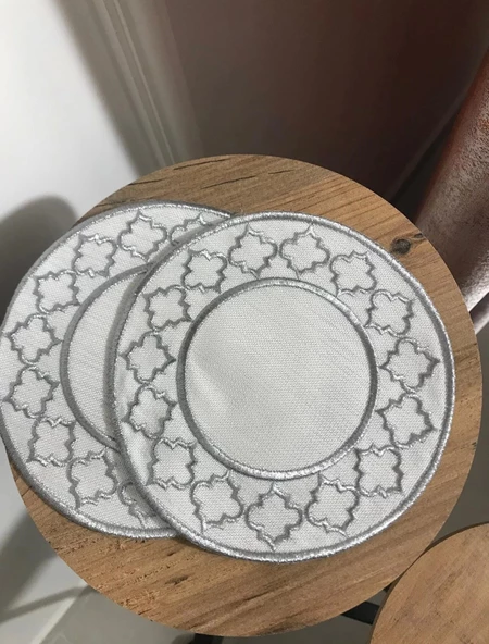 NİVEMESHOME FAS NAKIŞLI GÜMÜŞ OVAL (6 ADET) KETEN KOKTEYL PEÇETESİ KAHVE YANI SUNUMLUK - 4