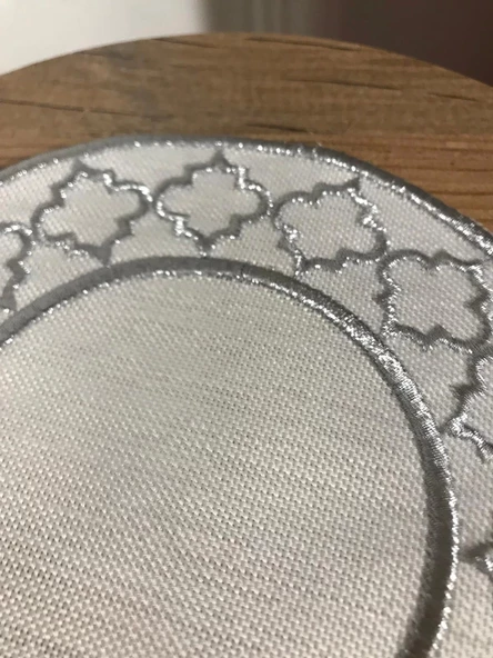 NİVEMESHOME FAS NAKIŞLI GÜMÜŞ OVAL (6 ADET) KETEN KOKTEYL PEÇETESİ KAHVE YANI SUNUMLUK - 3