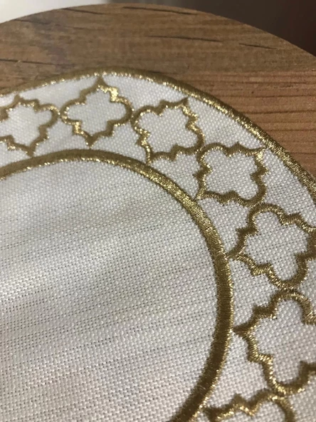 NİVEMESHOME FAS NAKIŞLI GOLD OVAL (6 ADET) KETEN KOKTEYL PEÇETESİ KAHVE YANI SUNUMLUK - 3