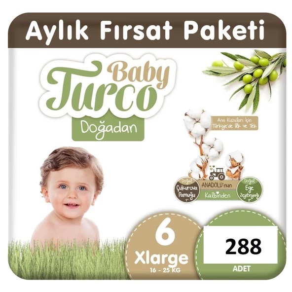 Baby Turco Doğadan 6 Beden XLarge 288'li Bebek Bezi