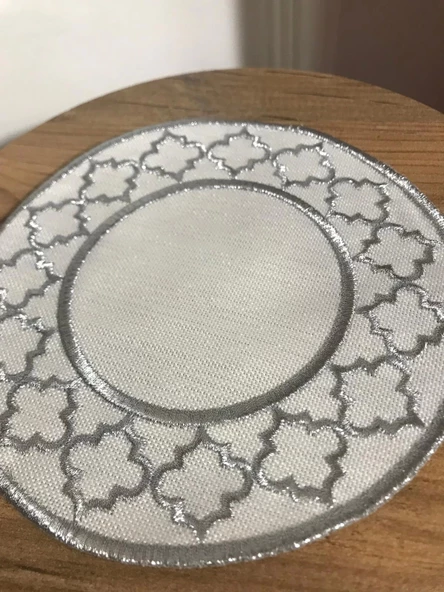 NİVEMESHOME FAS NAKIŞLI GÜMÜŞ OVAL (6 ADET) KETEN KOKTEYL PEÇETESİ KAHVE YANI SUNUMLUK - 2