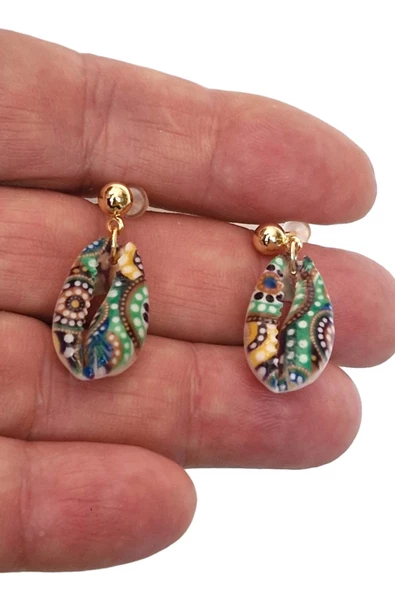 Üzeri Resimli Gerçek Deniz Kabuğu Küpe 30-D1 - 2