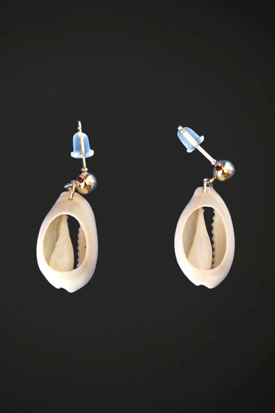 Üzeri Resimli Gerçek Deniz Kabuğu Küpe 30-D1 - 3