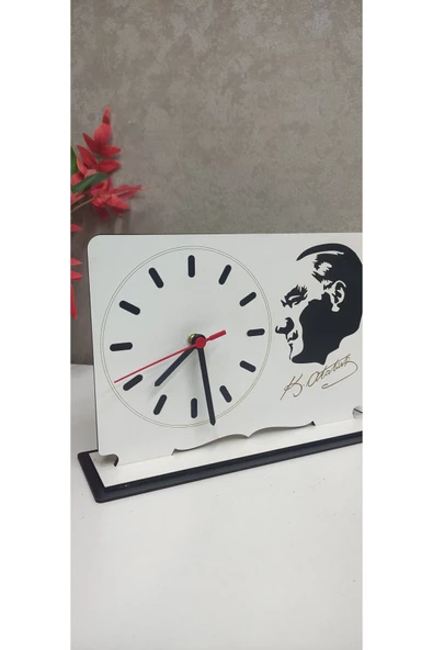 Atatürk portre ve imzalı masa üstü saat - 4