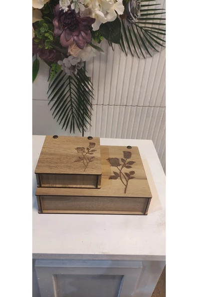 Gül Desenli 2li Dekoratif Takı Kutusu - 2