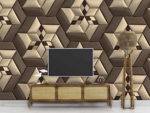 3 Boyutlu Kahverengi Deri Görünümlü Duvar Kağıdı Baskı - Resim 3