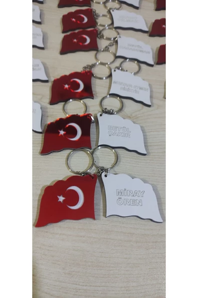 Hediyelik Isimli Pleksi Bayrak Anahtarlık Dalgalı 15 Adet