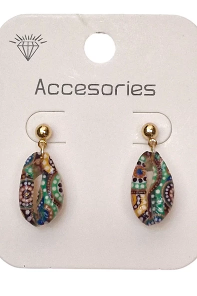 Üzeri Resimli Gerçek Deniz Kabuğu Küpe 30-D1 - 4