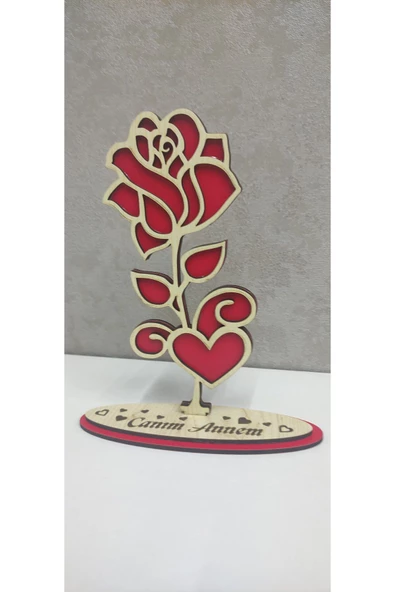 Ahşap dekoratif Anneler günü hediyesi gül obje - 3