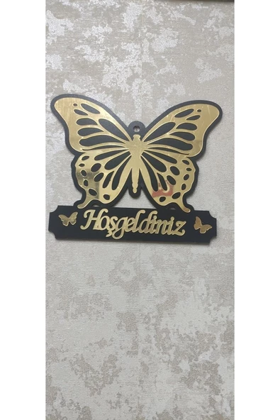 kelebek desenli pleksi hoşgeldiniz kapı süsü - 4