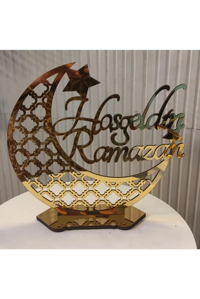 altın pleksi Hoşgeldin Ramazan hilal süsü dekoratif - 2