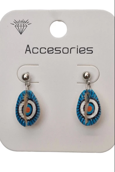 Üzeri Resimli Gerçek Deniz Kabuğu Küpe 30-D4 - 4