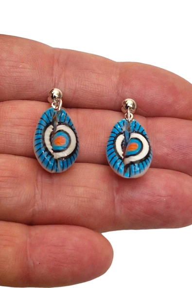 Üzeri Resimli Gerçek Deniz Kabuğu Küpe 30-D4 - 2