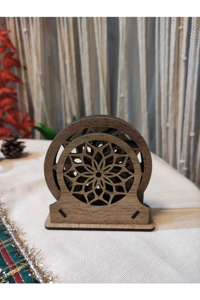 Ahşap Mandala Desenli Bardak Altlık 6'lı - 3