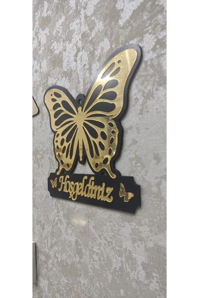 kelebek desenli pleksi hoşgeldiniz kapı süsü - 5