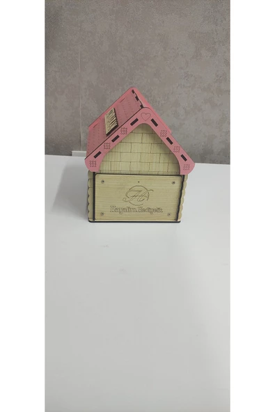 Ahşap ev kumbara büyük pembe Ev& Ofis - 4