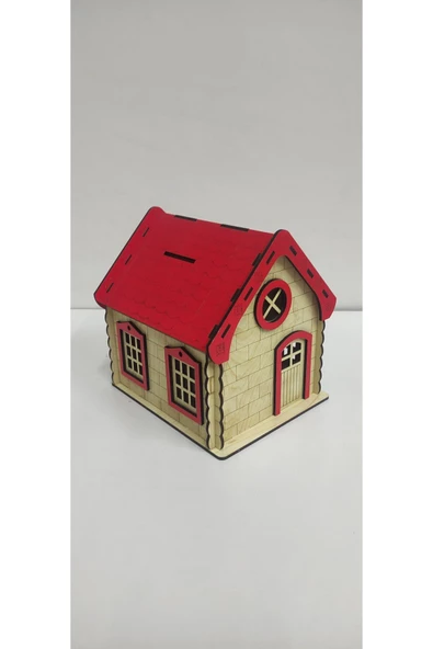 Ahşap Kırmızı Büyük ev kumbara - 2