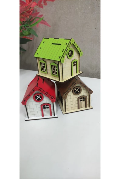 3 al 2 öde Ahşap ev kumbara - Resim 2