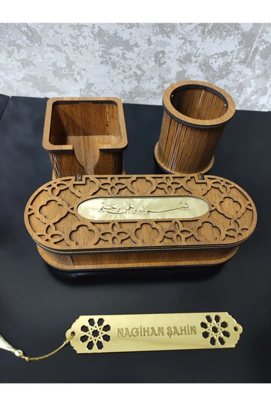 Ahşap isme özel masaüstü kalemlik 4lü takım - 2