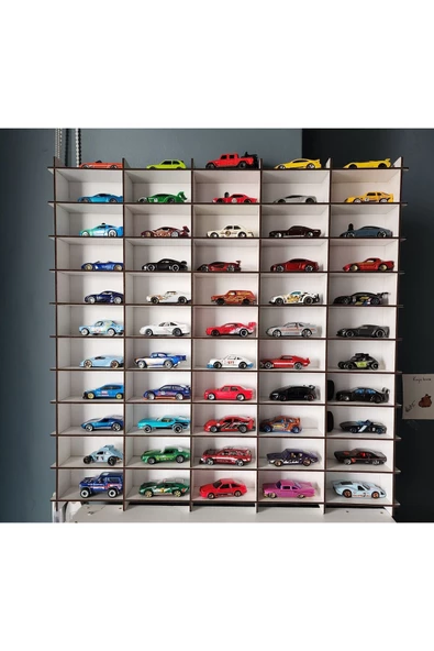 Ahşap oyuncak araba rafı 50 bölmeli - Resim 4