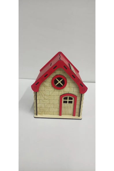 Ahşap Kırmızı Büyük ev kumbara - 3