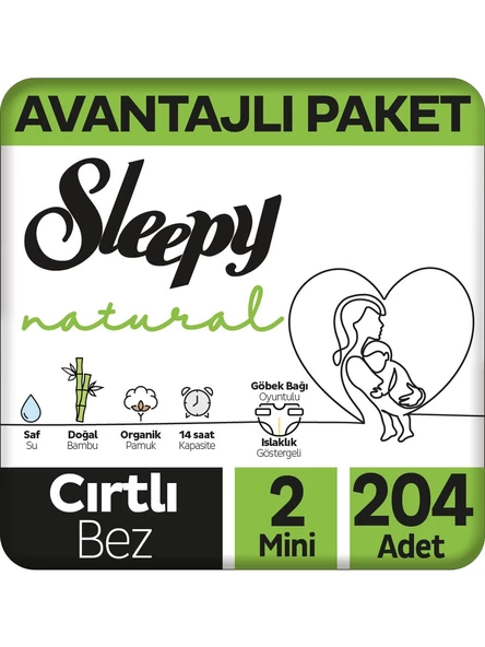 Sleepy Natural 2 Numara Mini 204'lü Bebek Bezi