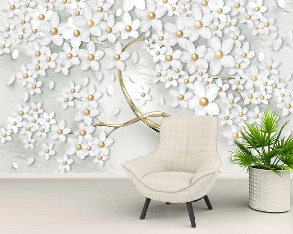 3 Boyutlu Beyaz Papatya Duvar Kağıdı - Resim 6