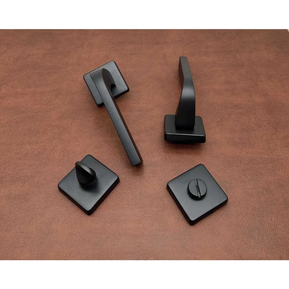 Tog Mat Siyah Kare Rozetli Wc Banyo Kapı Kolu 1 Takım - Resim 4