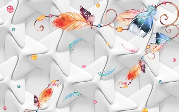 Renkli Tüy Desenli Geometrik Şekilli 3 Boyutlu 3D Duvar Kağıdı - Resim 7