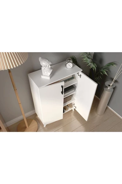 Mirobi 4 Raflı 2 Kapaklı Ayakkabılık Çok Amaçlı Dolap Banyo Dolabı Mutfak Dolabı Beyaz - 2