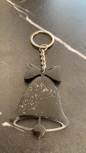 Siyah Renk Gümüş Simli Zil Çan Yılbaşı Temalı Anahtarlık Gümüş Aksesuarlı El Yapımı Epoksi Hediyelik - Resim 2
