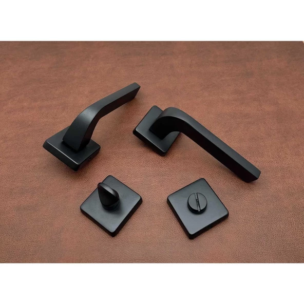 Tog Mat Siyah Kare Rozetli Wc Banyo Kapı Kolu 1 Takım - Resim 3